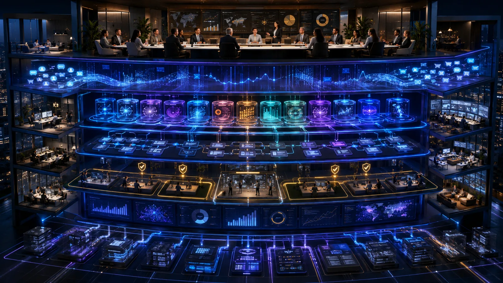 The Nine Layers of the Future Marketing Operating System — illustration